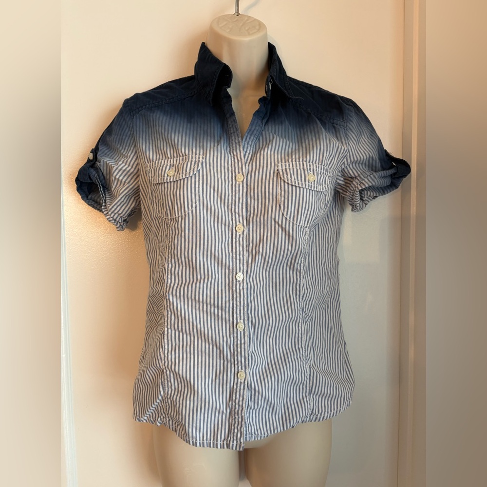 Michael Kors Ombre Blue and White Striped Button-Up Shirt